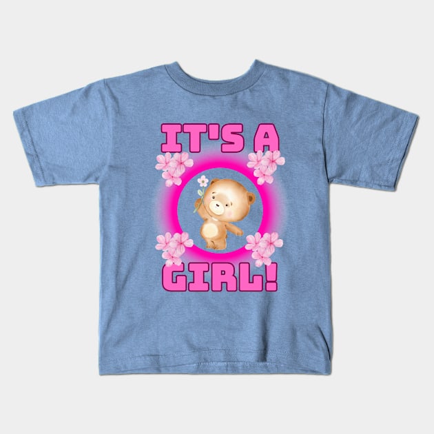 It's a girl revealing pink flowers and a cute bear. Fritts Cartoons Kids T-Shirt by Shean Fritts 